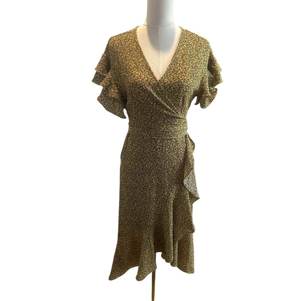 Max Studio Yellow Floral Wrap Ruffle Dress – Women’s Small